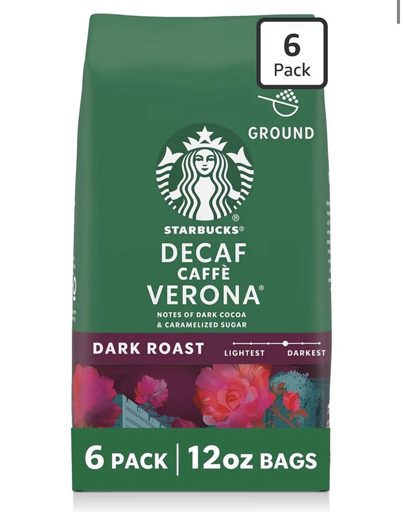 Ground Coffee, Dark Roast Hot or Iced Coffee, Decaf Caffè Verona, Six 12 Oz Bags