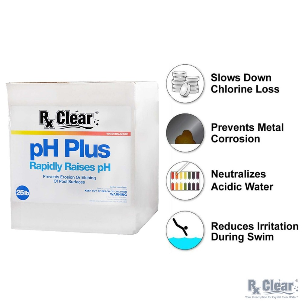 Rx Clear pH Plus Increaser Granular Soda Ash Chemical For Swimming Pool – 25 lbs