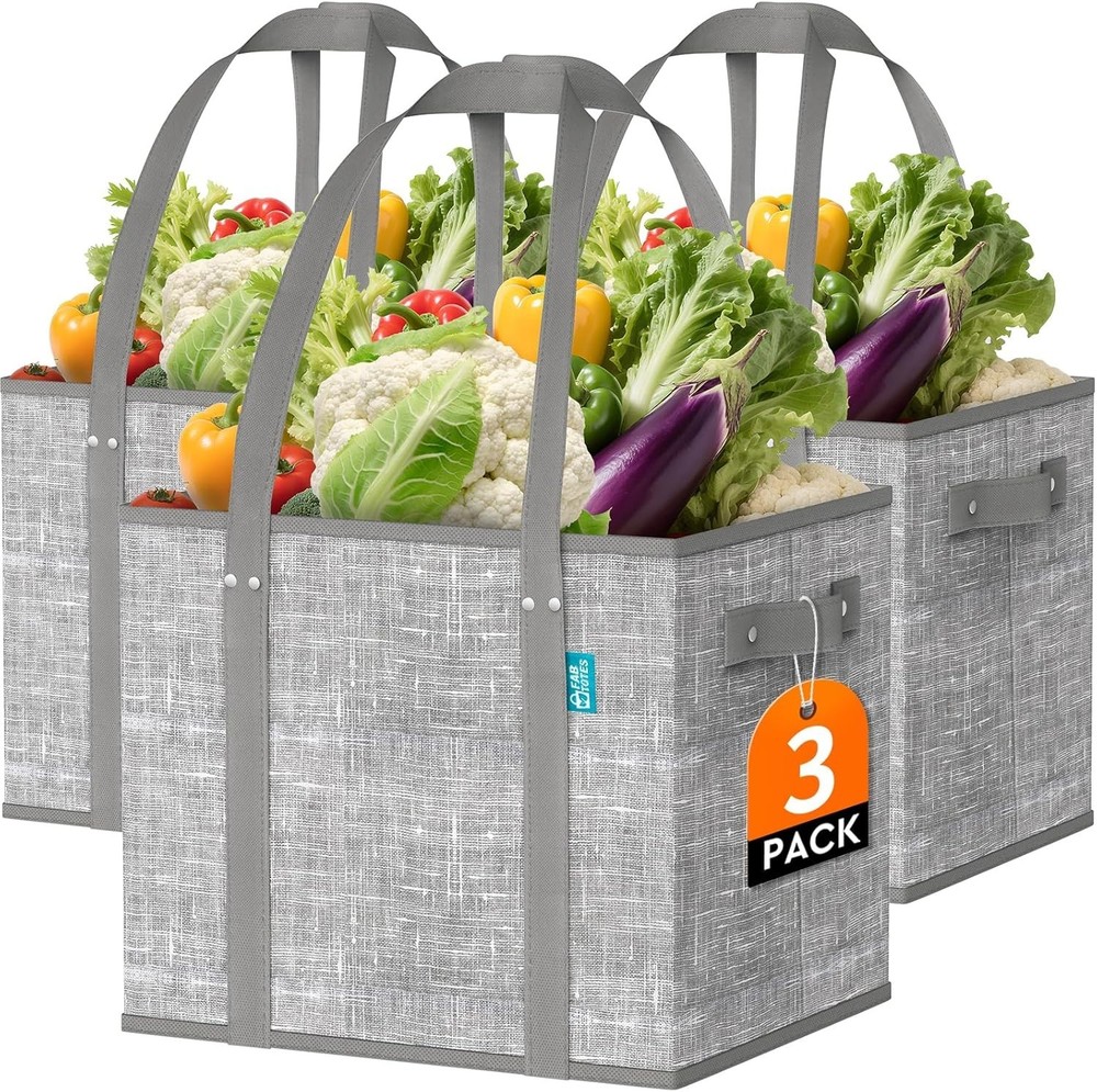 Collapsible Reusable Grocery Bags Heavy-Duty Shopping Tote Box Reinforced Handle