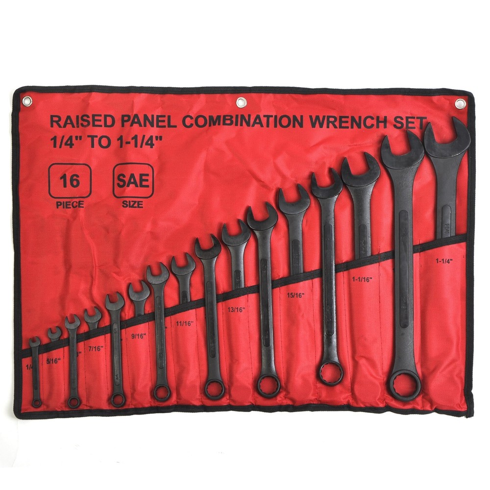 16 Pc SAE Combination Wrench Set 1/4 to 1-1/4in SAE Wrench Set w/ Roll Up Pouch