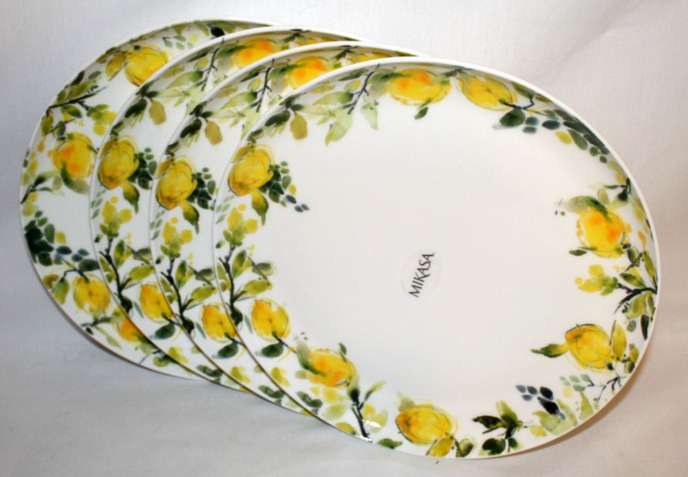 Mikasa Lemon Drop Bone China 11″ Dinner Plates Set of Four New