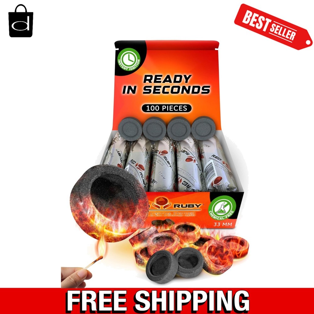 100 Pack Quick Light Charcoal Tablets for Incense – 33Mm Resin Burner