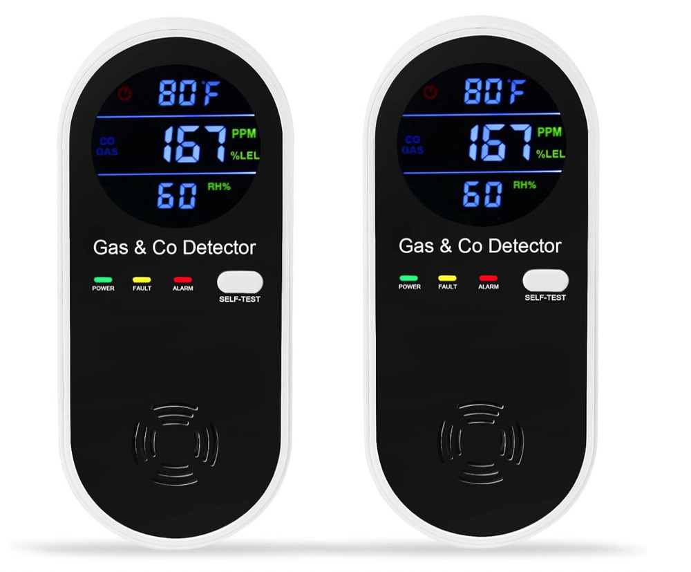 2 Packs Combination Natural-Gas and Carbon-Monoxide-Detector,Koabbit 4-in-1