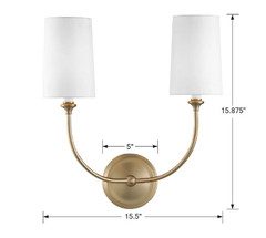 Crystorama Sylvan 15.5″ Double Sconce in Vibrant Gold with Fabric Shades, NIB