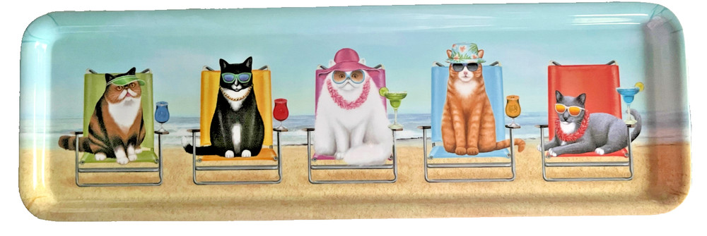 Cats on the Beach in Beach Chairs Melamine Tray Nautical Scene 19.75 X 6.25
