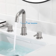 Brushed Nickel Bathroom Faucet 3 Hole Wide-spread 8 Inches with Supply Lines
