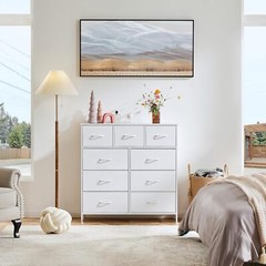 9 Storage Drawer Dresser for Bedroom Tall Wood Dresser with Fabric Storage Tower