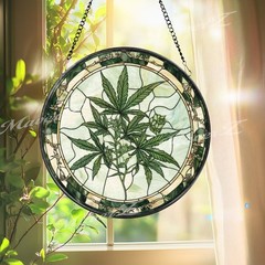 Marijuana Leaf Stained Glass Suncatcher,Cannabis Plant Window Ha nging Decor