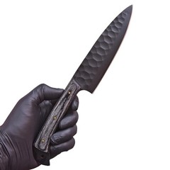 Carbon Steel Chef Knife Set 5Pc Shard Hammered Blade Grey Pakkawood Leather Roll