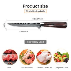 Boning Knife 6″Fillet Knives Kitchen Chef Knife Damascus Style High Carbon Steel