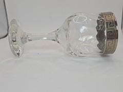 Six Vtg Versace Style Wine Glass Goblet Silver Greek Key Design 6.75 In Art Deco