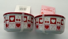 Meijer Ceramic Ramekin Lot of 2 Sets Nested Heart Bow Cherry 4 Total Small Bowls