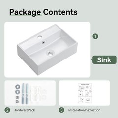 Washbasin Sink Bathroom Vessel Sink Ceramic Rectangular Wall Mount Floating Sink