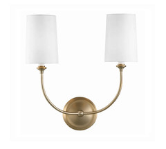 Crystorama Sylvan 15.5″ Double Sconce in Vibrant Gold with Fabric Shades, NIB