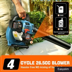 Handheld Gas Powered Leaf Blower 26.5cc 410 CFM 125 MPH 4-Cycle Blue