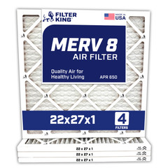 Filter King 22x27x1 Air Filter 4-PACK MERV 8 Actual Size 22 x 27 x .75″