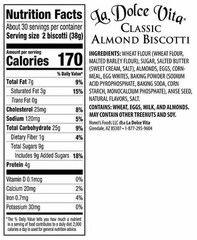 La Dolce Vita Classic Italian Biscotti 40 Oz Tub 65 Count Cookies
