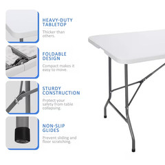 6 Foot Folding Table Heavy Duty, Portable Plastic Folding Table with Handle