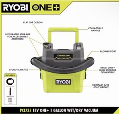 Ryobi PCL733B ONE 18V Cordless 1 gal Wet/Dry Vacuum – Green