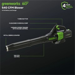 Greenworks 60V 13″ String Trimmer & 540 CFM Leaf Blower w/ 4A Battery & Charger