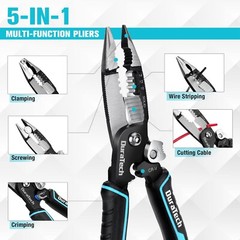 DURATECH 5-in-1 8-in Wire Stripper Tool Wire Cutter Stripping Needle Nose Pliers