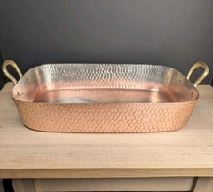 Vintage Copper Tin Brass Handles Lasagna Casserole Roasting Pan 10.5×15 Korea