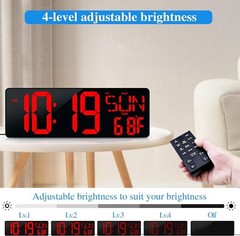 17.2″ Large LED Digital Wall Clock w/ Remote Control &Auto-Adjustable Brightness