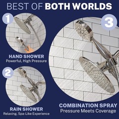 HammerHead Showers Dual Shower Head Combo, 8-Inch 2.5 GPM, Polished Chrome