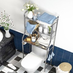 Space-Saving Over Toilet Storage Shelf Bathroom Organizer Rack w Removable Hooks