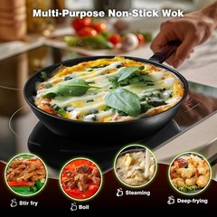 Carbon Steel Wok -13 Inch Woks & Stir-fry Pans Nonstick, Wok Pan with Lid Spa…
