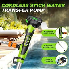Cordless Stick Water Transfer Pump Silent Brushless w/2 Battery 720GPH 33FT head