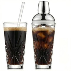 18.5oz Crystal Cut Glass Cocktail Shaker with 0.5/1/1.5oz Lid Jigger #304 Steel