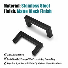 Matte Black Square Modern Cabinet Handles Pulls Kitchen Drawer Stainless Steel