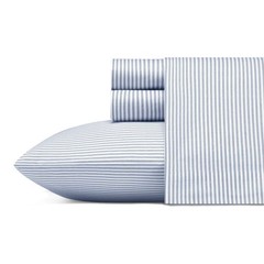 Twin XL Printed Pattern Percale Cotton Sheet Set Blue Stripe – Poppy