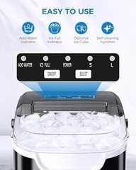 Ice Maker Countertop 26.5 Lbs 24 Hrs 8 Bullet Cubes 6 Mins Self Cleaning