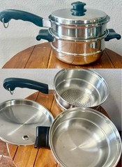 Vtg 2 Qt Saladmaster 3 Piece Double Boiler Steamer Pot Pan Set Stainless~MINT