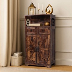 Brown Storage Cabinet with Doors & Drawers Freestanding Kitchen Pantry Cabinet