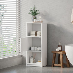 Mainstays Ardent 3 Tier Storage Tower with Door & Open Shelves White Cabinet