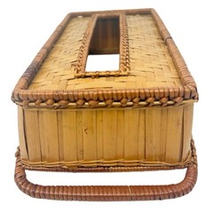 Vintage Woven Rattan Tissue Box Cover Holder Rectangular Basket Decor