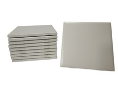 Beige Ceramic Tile 4.25 in Almond Bone Matte Subway Square Mid Century Modern