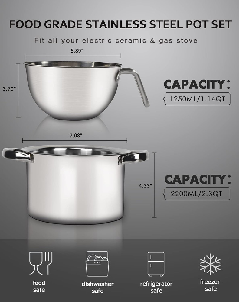 Double Boiler Pot Set 1250ml Chocolate Melting 304 Stainless Steel Bowl
