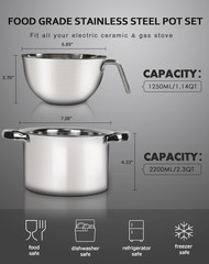 Double Boiler Pot Set 1250ml Chocolate Melting 304 Stainless Steel Bowl