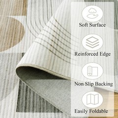 Large Machine Washable 5×7 Area Rug, Soft Modern Geometric Abstract Beige Rug…