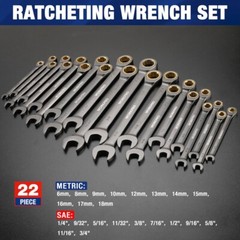 WORKPRO 22PC Ratcheting Wrench Set Metric 6-18mm&SAE 1/4-3/4″ Combination Wrench