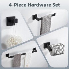 Matte Black 4-Piece Complete Bathroom Accessory Set Towel Bar & Hardware Kit