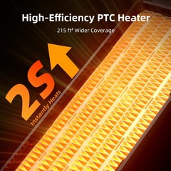 1500W Oscillating 60° Portable Space Heater 12hr-Timer with Remote Control