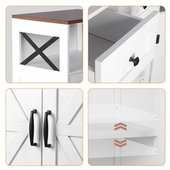 Farmhouse Storage Cabinet Bathroom Floor Cabinet Kitchen Pantry w/ Drawers White
