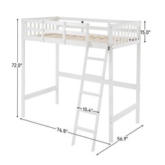 Wood Loft Bed Twin Size with RGB LED 2 Charging Station for Adults Kids Teens
