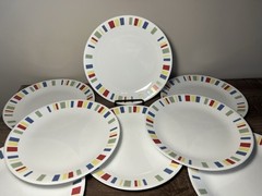 Set Of 8 Memphis Corelle Dinnerware Dinner Plates Primary Color Squares 10.25″