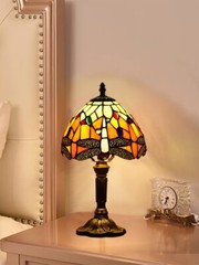 Tiffany Style Dragonfly Stained Glass Art Light Retro Decor Table Lamp 14″Tall